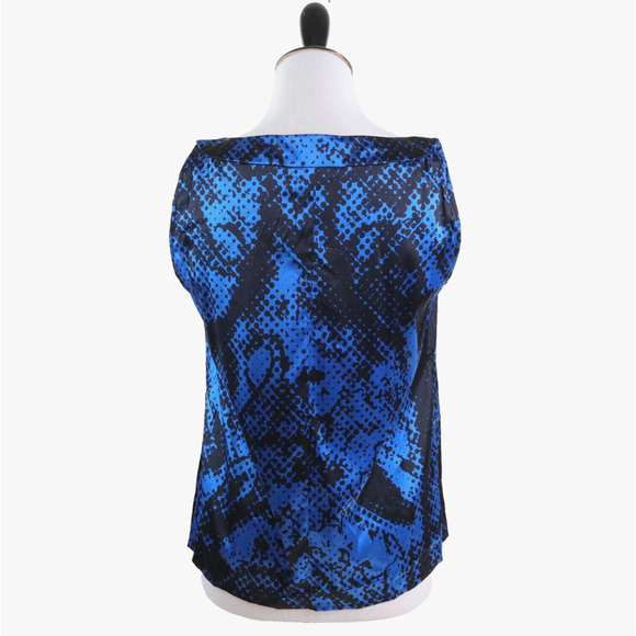St. John Size S Silk Scoop Neck Top Sleeveless Blue Black Print Fall 2009 - Picture 4 of 9